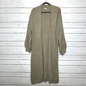 POL Chunky Knit Long Open Cardigan Sweater Small Neutral Boho Cozy